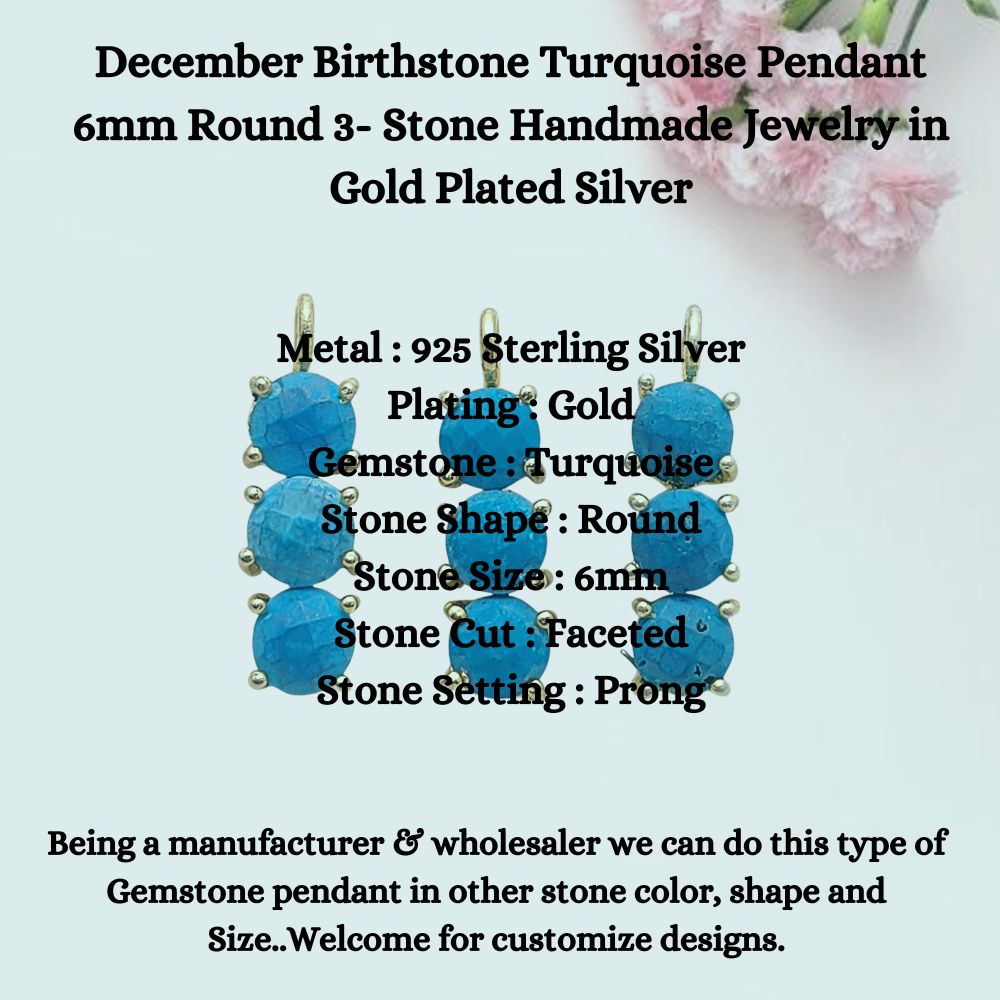 Handmade three-stone turquoise necklace in gold finish