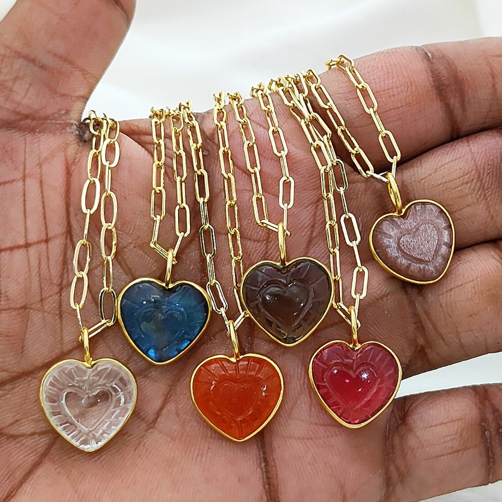 Delicate Pink Tourmaline Heart Necklace Gold Plated Paperclip Chain with Hand-Carved Gemstone Meaningful Jewelry Gift- Selling Per Piece