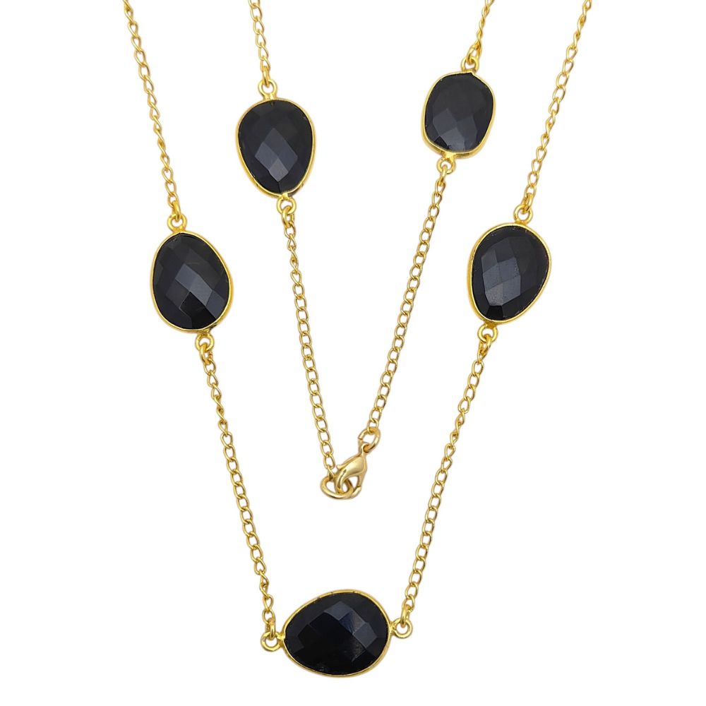 Delicate Gold Layered Necklace with Black Spinel