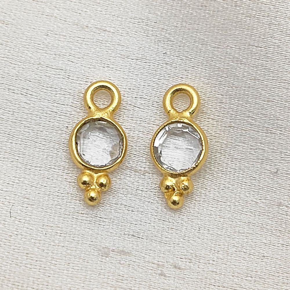 Delicate Clear Quartz Charm 4mm Gold Vermeil Gemstone Pendant