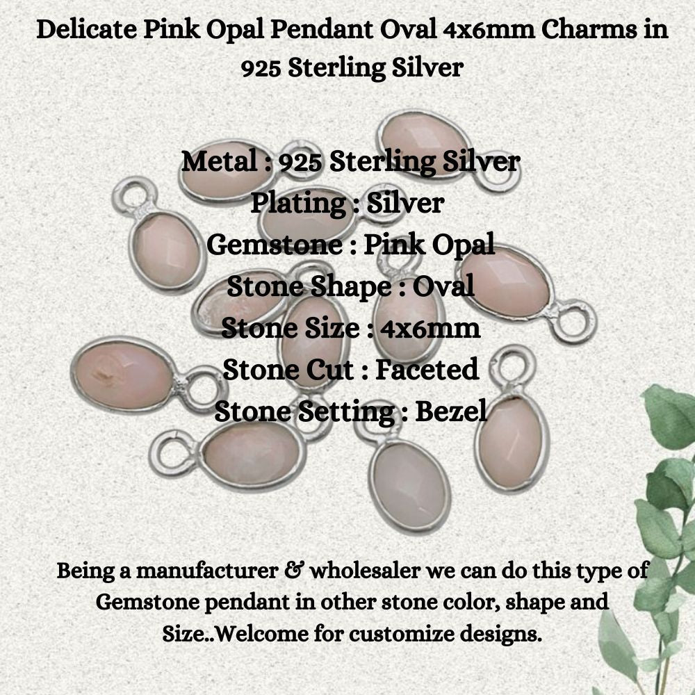 Oval 4x6mm Pink Opal Charm Necklace