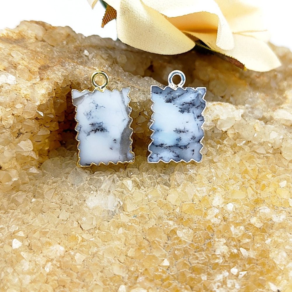 Handmade Gold/Silver Electroplated Slice Zig Zag Pendant 16x12mm Rectangle Multi Gemstone Minimalist Jewelry For Women- Selling Per Piece