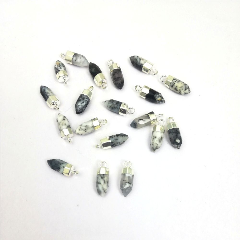 Handmade Multi-Gemstone Spike Point Pendant Silver Capped Charm for Necklaces & Earrings- Selling Per Piece