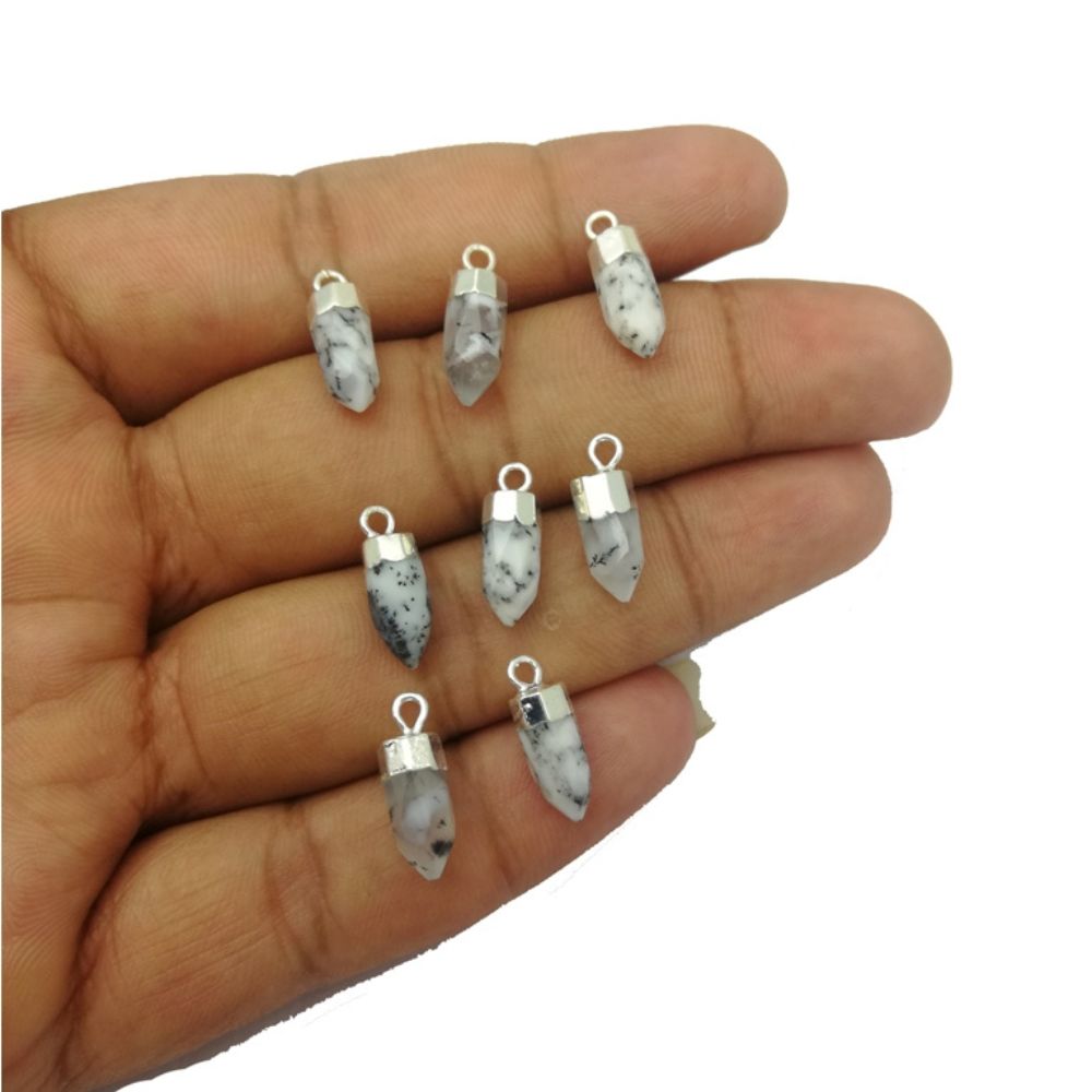 Handmade Multi-Gemstone Spike Point Pendant Silver Capped Charm for Necklaces & Earrings- Selling Per Piece