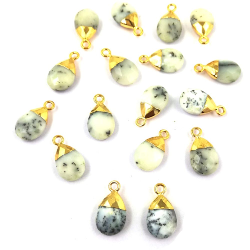 Gold Electroplated Cap Teardrop Pendant 13x9mm Handmade Pear Gemstone Charm Jewelry For Her- Selling Per Piece