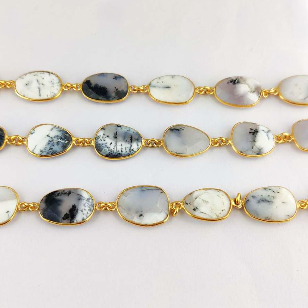 Freeform Dendrite Opal Chain Gold Plated – Faceted Bezel Jewelry Supply by Foot