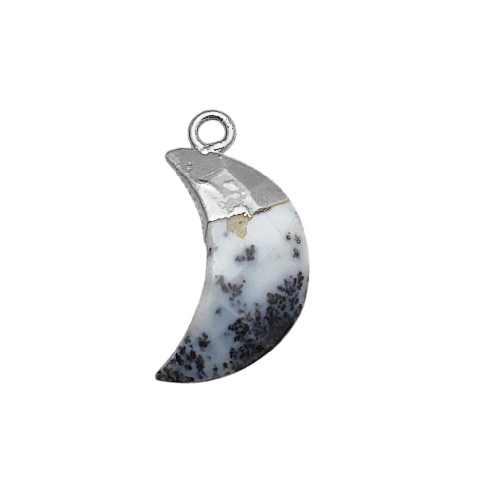 Dendritic Opal Moon Pendant Gold/Silver Plated Half Crescent Charm for Bracelet & Earring Jewelry Making