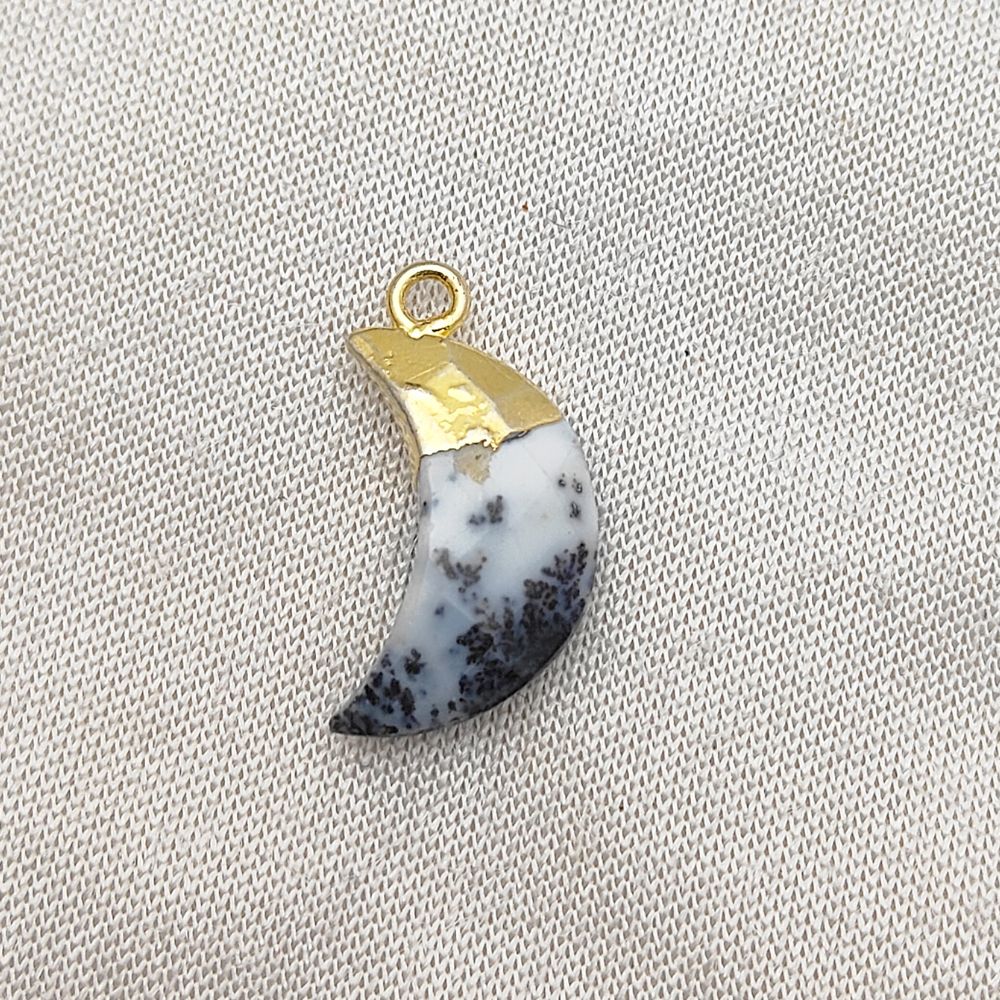 Dendritic Opal Moon Pendant Gold/Silver Plated Half Crescent Charm for Bracelet & Earring Jewelry Making