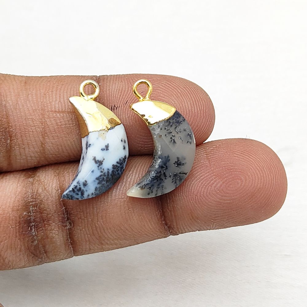 Gold Plated Dendritic Opal Crescent Moon Charm – Perfect for DIY Earrings & Bracelets