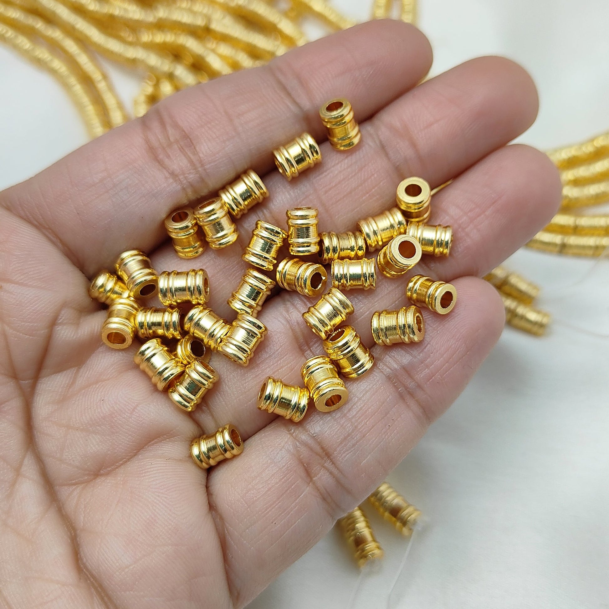 Handmade jewelry components gold plated drum beads