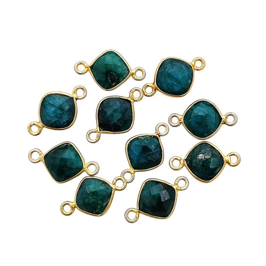Dyed Emerald Cushion Gemstone Connector 8mm Gold Plated Bezel Faceted Stone Link for Handmade Jewelry- Selling Per Piece
