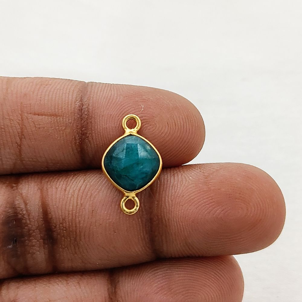 Dyed Emerald Cushion Gemstone Connector 8mm Gold Plated Bezel Faceted Stone Link for Handmade Jewelry- Selling Per Piece