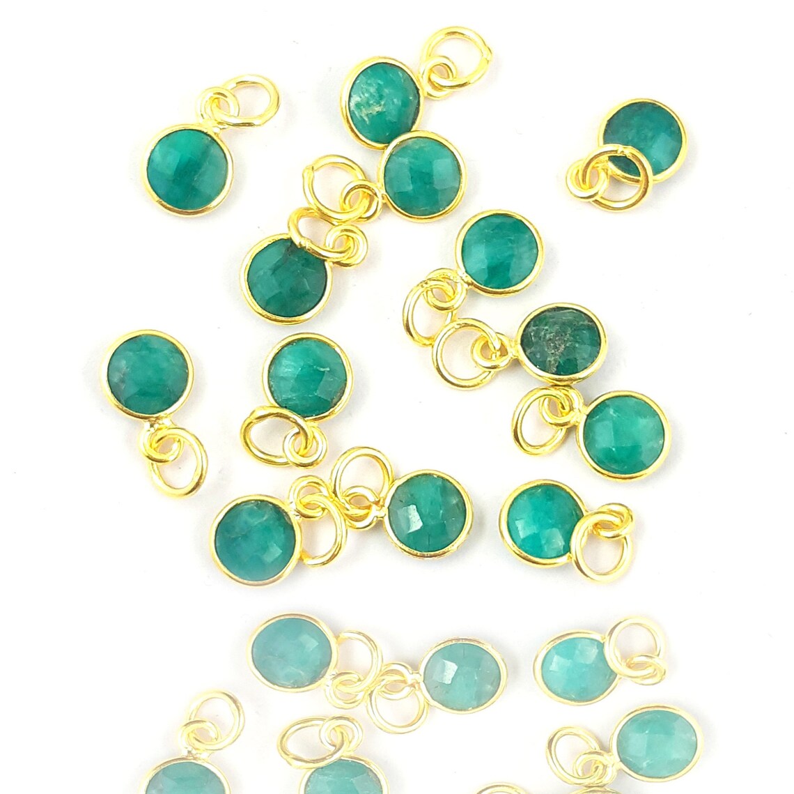 Handmade Round Multi-Gemstone Pendant in Gold Plated Sterling Silver 6mm Faceted Birthstone Charm Necklace- Selling Per Piece