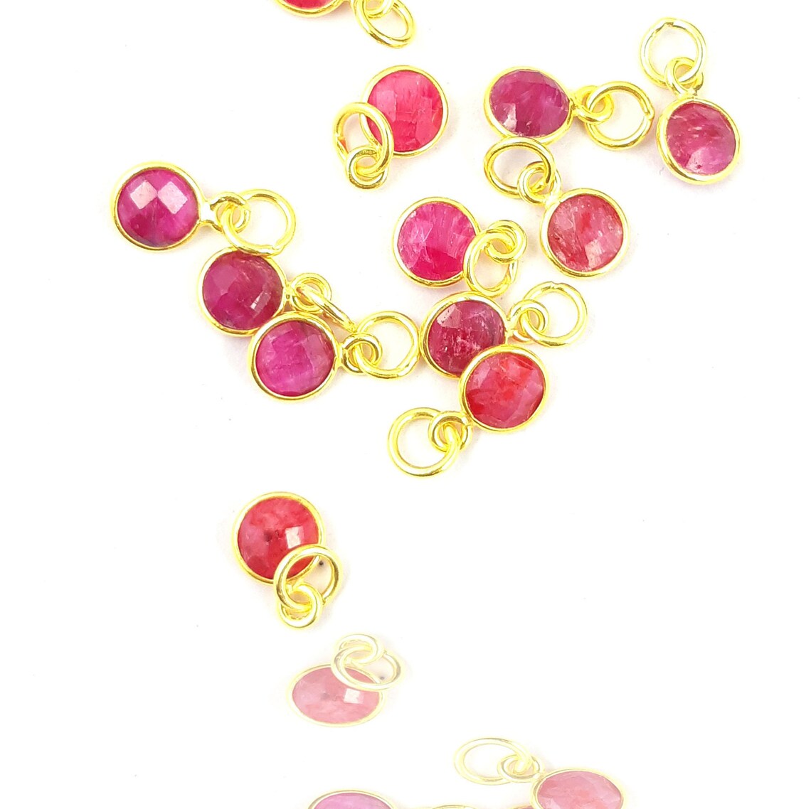 Handmade Round Multi-Gemstone Pendant in Gold Plated Sterling Silver 6mm Faceted Birthstone Charm Necklace- Selling Per Piece