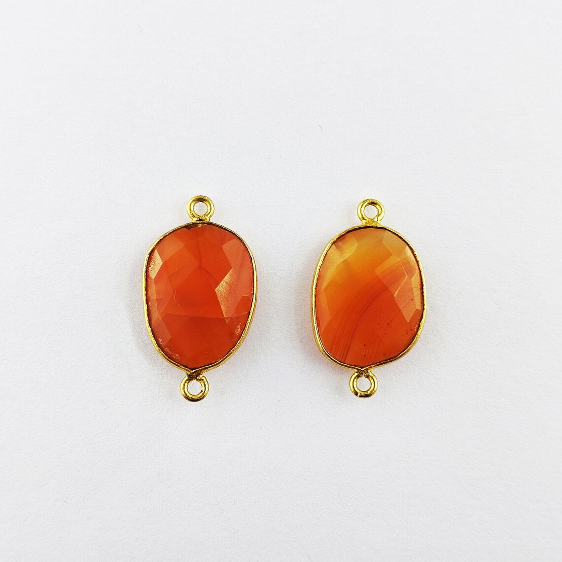 12–15mm Carnelian Free Form Bezel Connector, Gold Plated Natural Stone Charm for Handmade Bracelets & Necklaces- Selling Per Piece