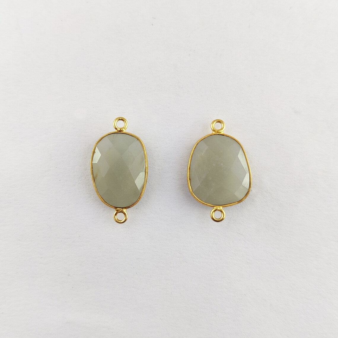 Natural Grey Moonstone Connector 12–15mm Free Form Stone Gold Bezel Jewelry Component for Handmade Designs- Selling Per Piece