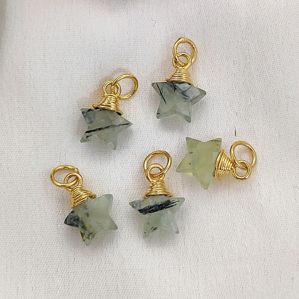 Elegant Prehnite Star Pendant Gold Wrapped Crystal Gemstone Charm for Handmade Jewelry Design