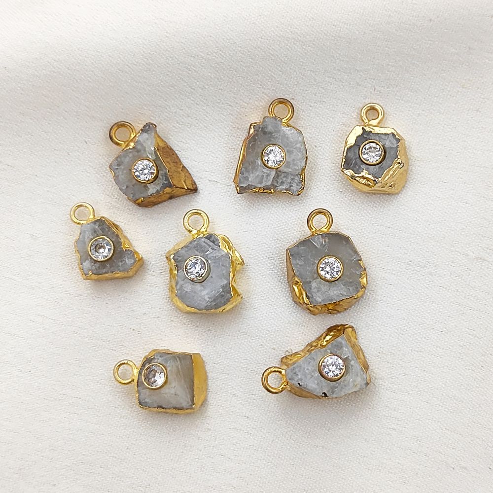 Elegant Raw Moonstone Birthstone Pendant Handmade Gold Electroplated Gemstone Necklace Charm- Selling Per Piece