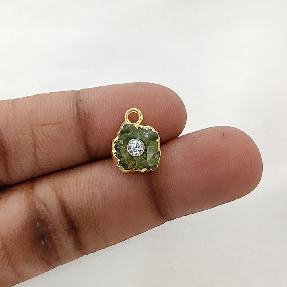 Elegant Raw Peridot Birthstone Pendant Handmade Gold Electroplated Gemstone Necklace Charm- Selling Per Piece