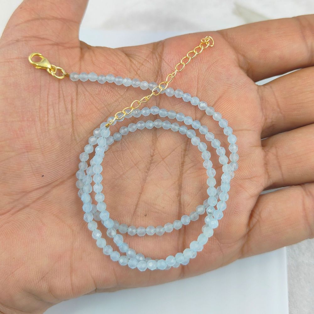 Boho Chic Aquamarine Necklace with Adjustable 18+2 Inch Chain