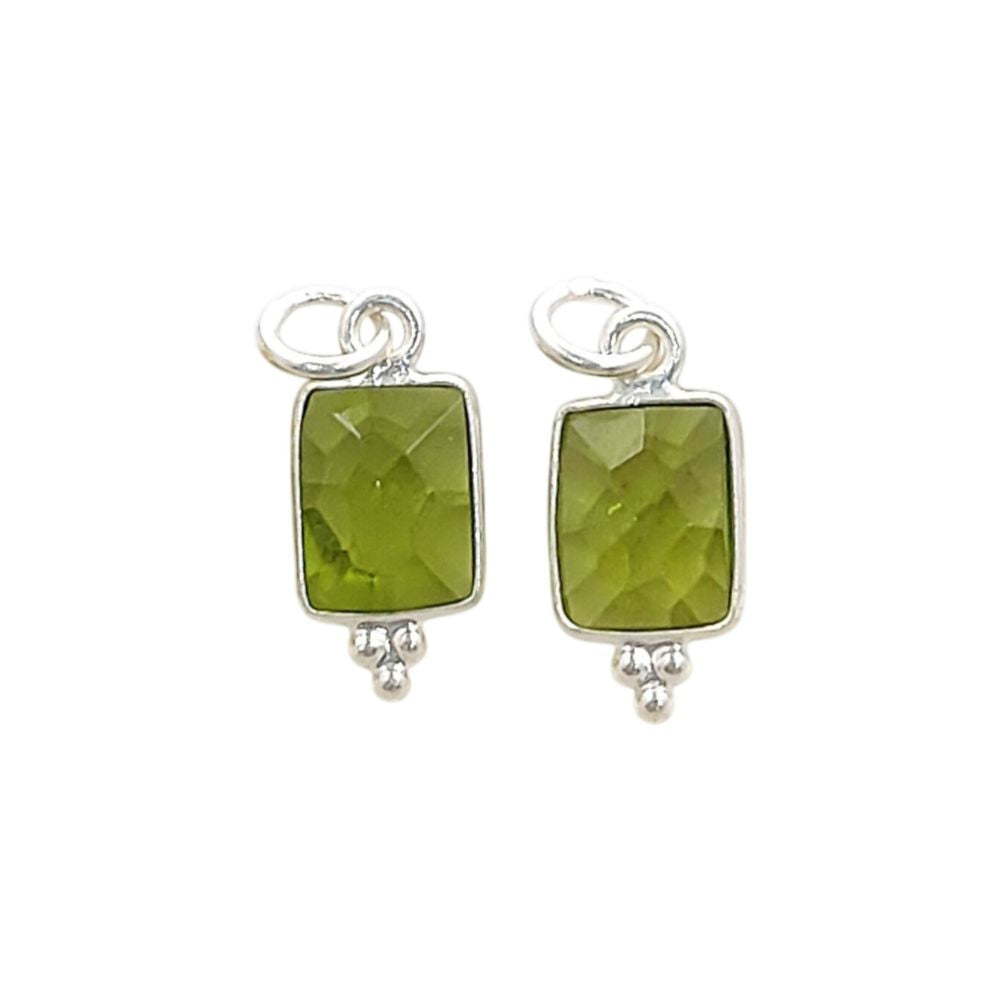 Elegant Peridot Quartz Rectangle Pendant Sterling Silver Bezel Charm for DIY Jewelry