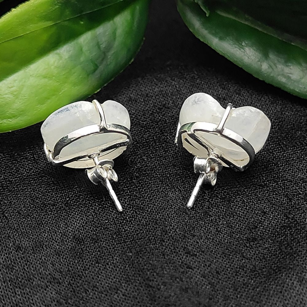 Delicate Rainbow Moonstone Rose Stud in Sterling Silver – Handmade Floral Jewelry (Sold Per Piece)