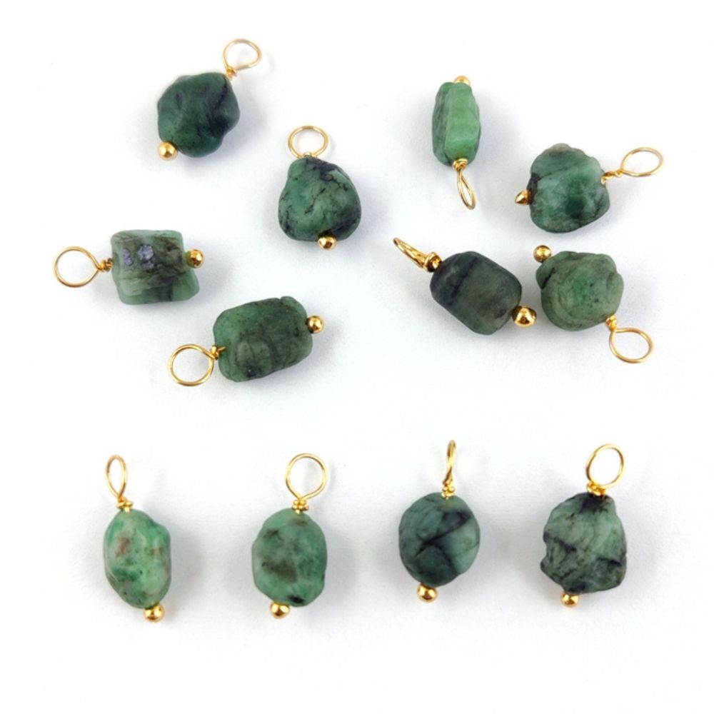 7mm-10mm Raw Multi-Gemstone Birthstone Pendant Gold Plated Sterling Silver Wire Wrapped Charm for Necklace-Selling Per Piece