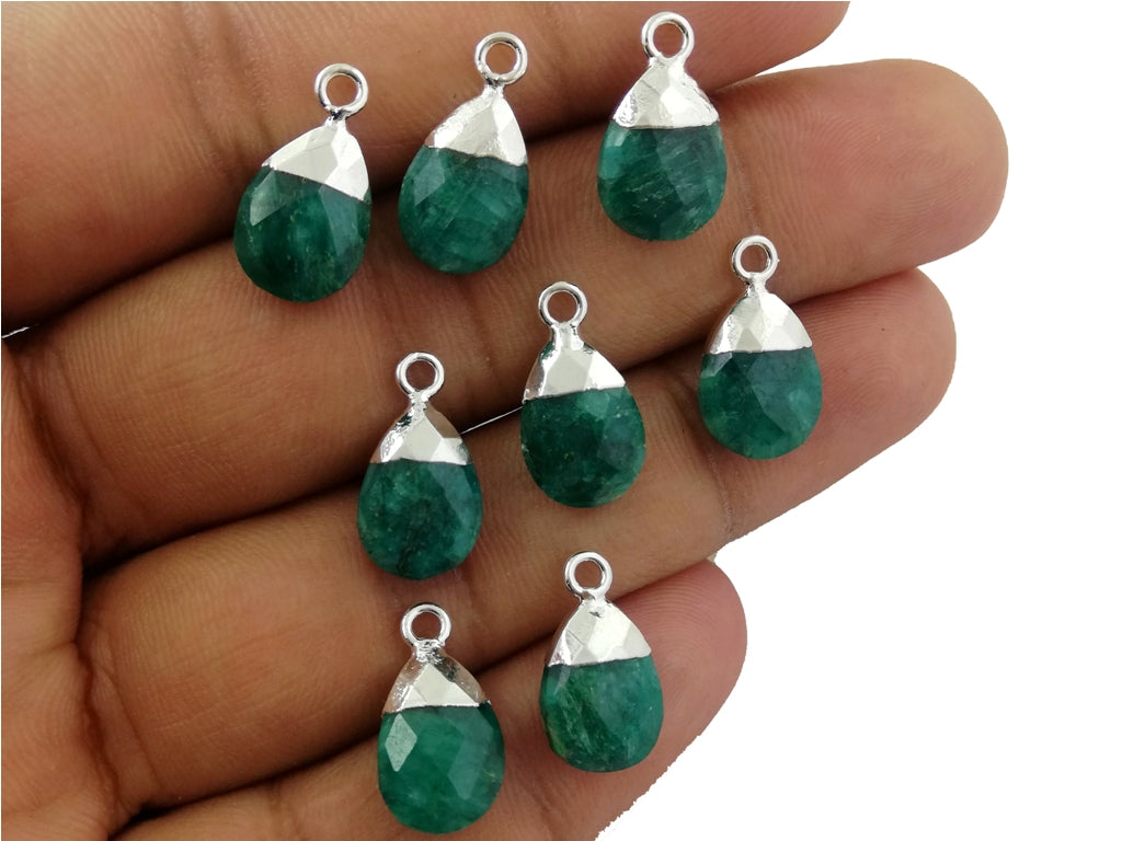 Pear 13x9mm Multi Gemstone Charms Pendant Silver Electroplated Cap Teardrop Handmade Minimalist Jewelry- Selling Per Piece