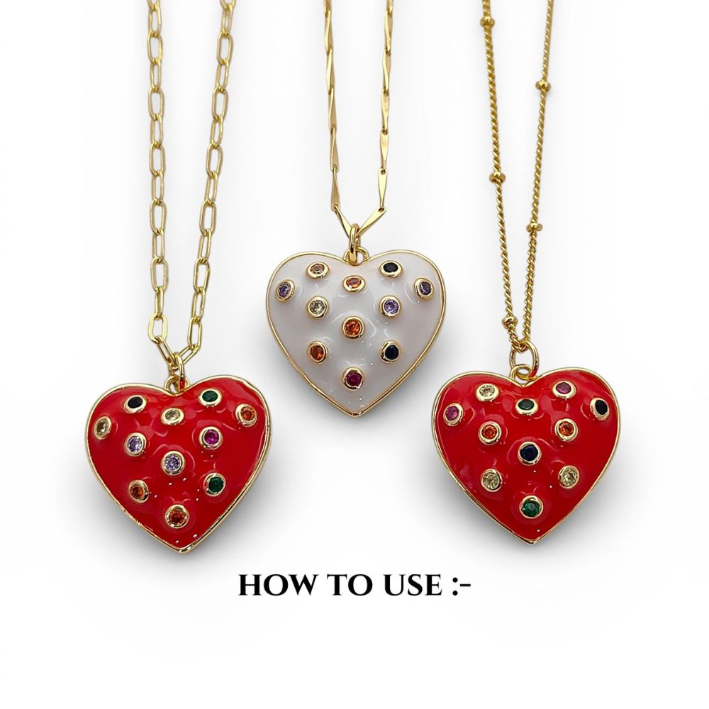 Handcrafted White Enamel CZ Bubble Heart Charm, 18K Gold Plated Pendant for Handmade Jewelry Designs- Selling Per Piece