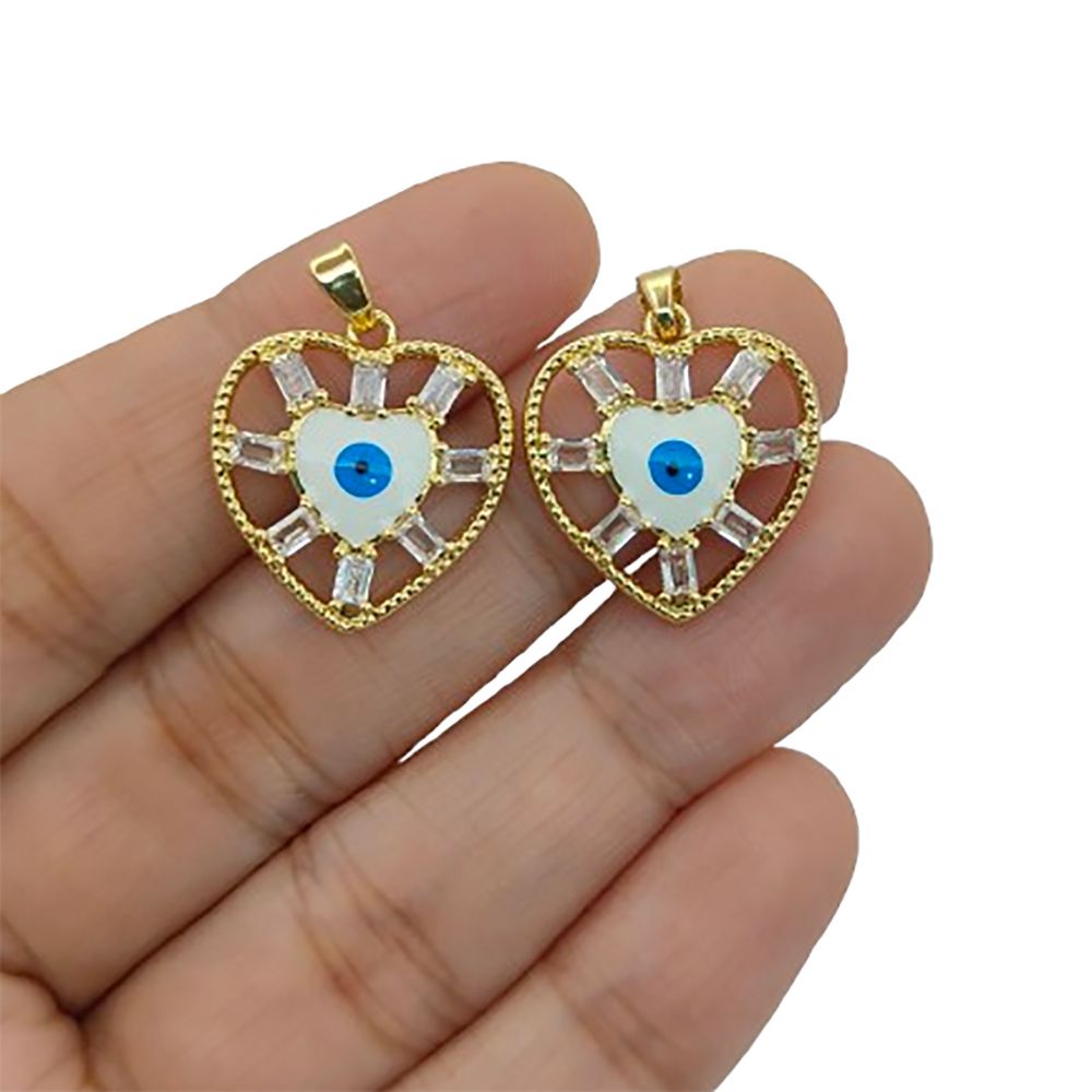 Evil Eye Turkish Nazar Heart Pendant in 18K Gold Plated Finish with Micro Pavé CZ, DIY Handmade Necklace & Bracelet Charm- Selling Per Piece