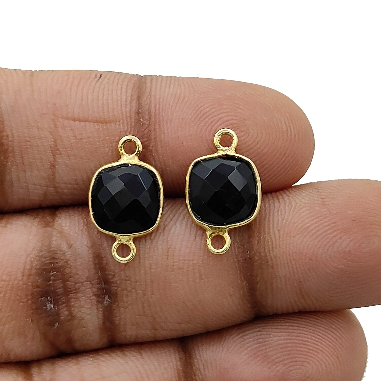 Handmade black onyx bezel charm connector gold plated 925 sterling silver