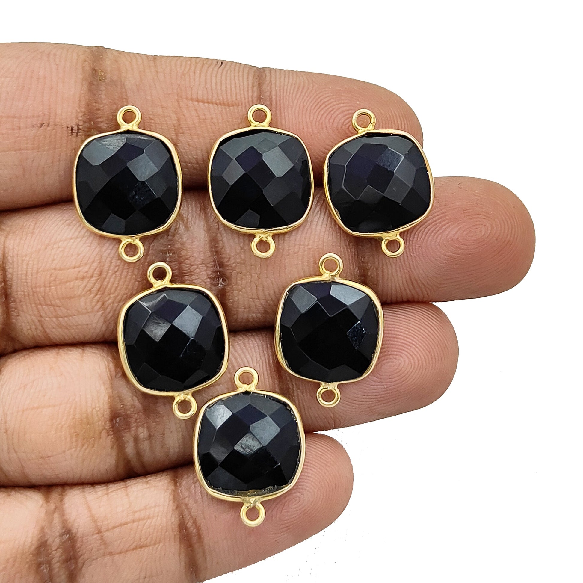 DIY jewelry black onyx faceted connector charm gold plated silver bezel