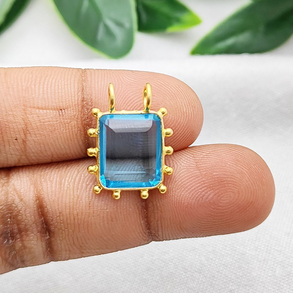 Blue Topaz Rectangle Pendant – Natural Gemstone December Birthstone Necklace Charm