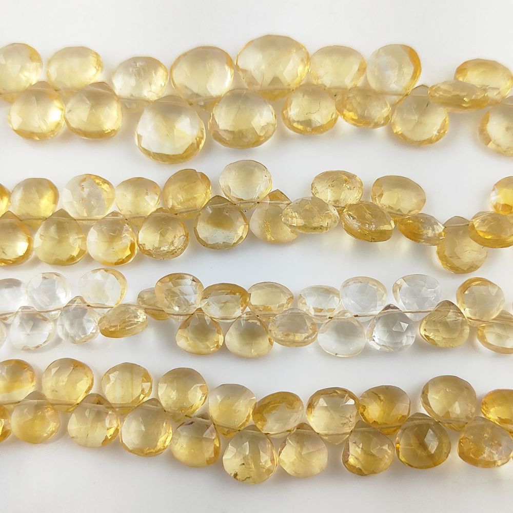Faceted Citrine Heart Beads – Stunning Golden Yellow Gemstones for Crafting