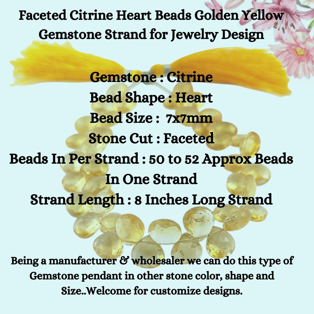 Faceted Citrine Beads – Bright Heart Shaped Stones for DIY Jewelry Creations