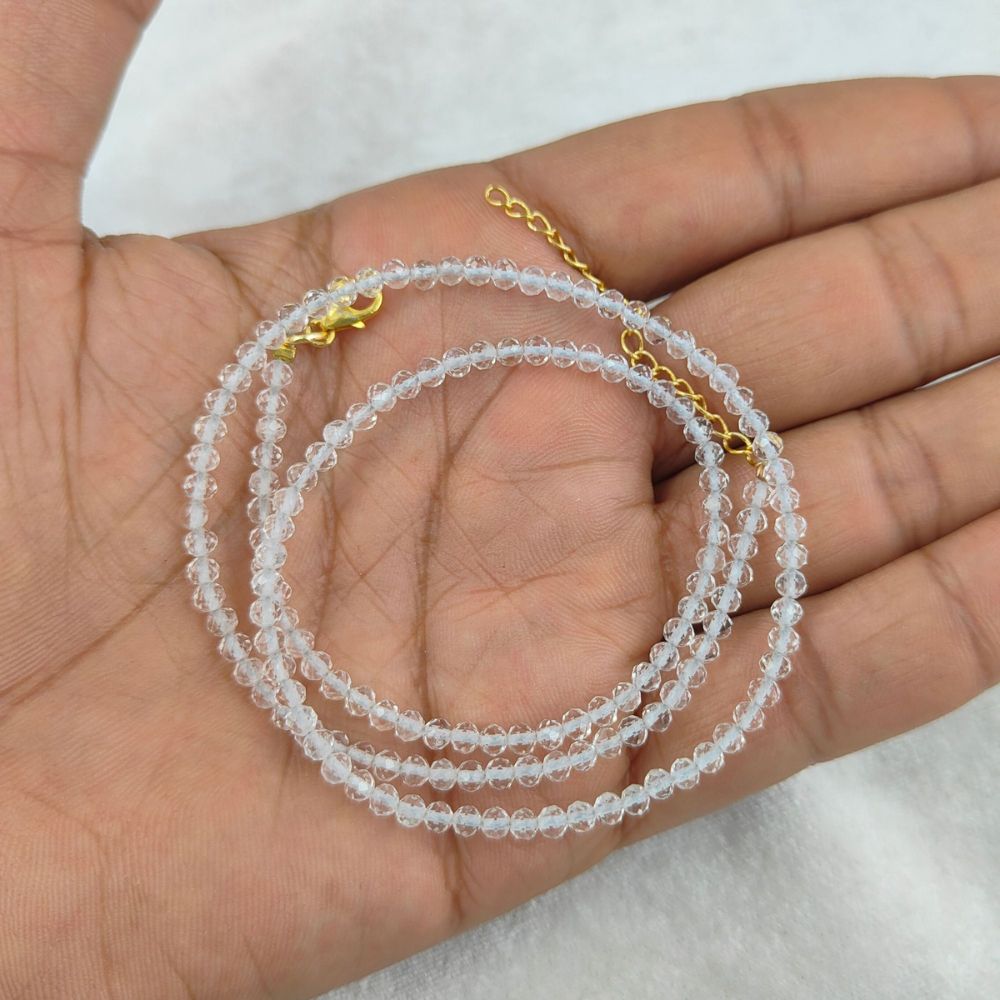 Boho Chic Faceted Crystal Necklace with Adjustable 18+2 Inch Chain