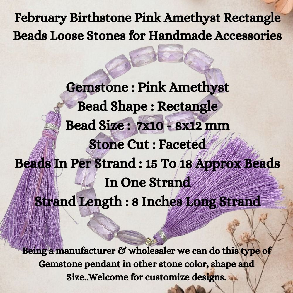 February Birthstone Pink Amethyst Rectangle Beads Loose Stones for Handmade Accessories