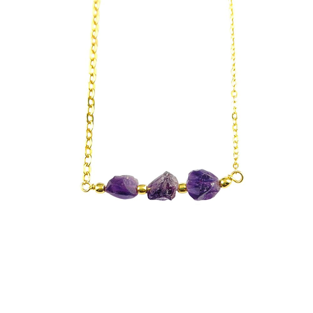 Handmade Raw Amethyst Necklace – February Birthstone Gold Plated Jewelry