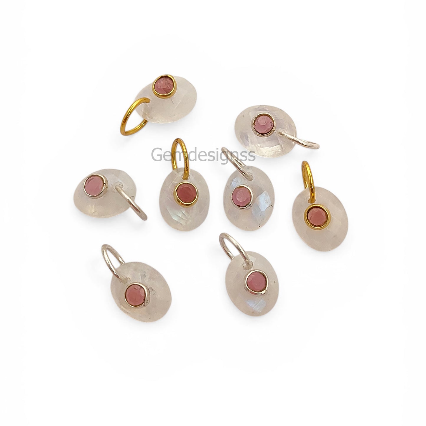 Flashy Rainbow Moonstone & Garnet Pendant in 925 Sterling Silver, Artisan Crystal Charm for Fine Jewelry Making