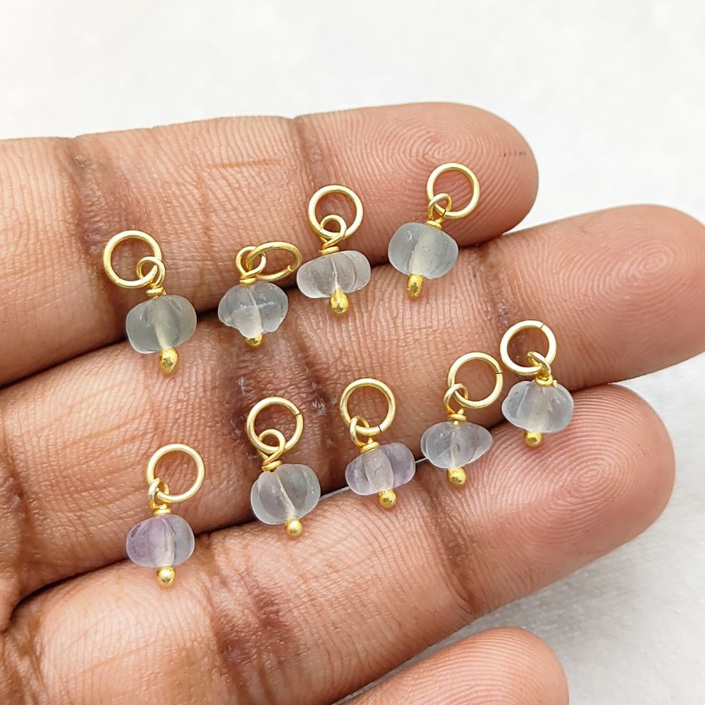 Fluorite Pumpkin Charm Pendant Hand-Carved Gemstone Bead for DIY Jewelry Making- Selling Per Piece