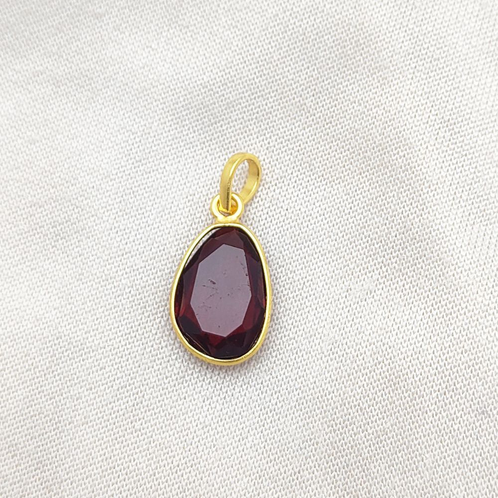 Garnet Pendant Necklace Irregular 10-15mm Stone Handmade Gold/Silver Plated Jewelry