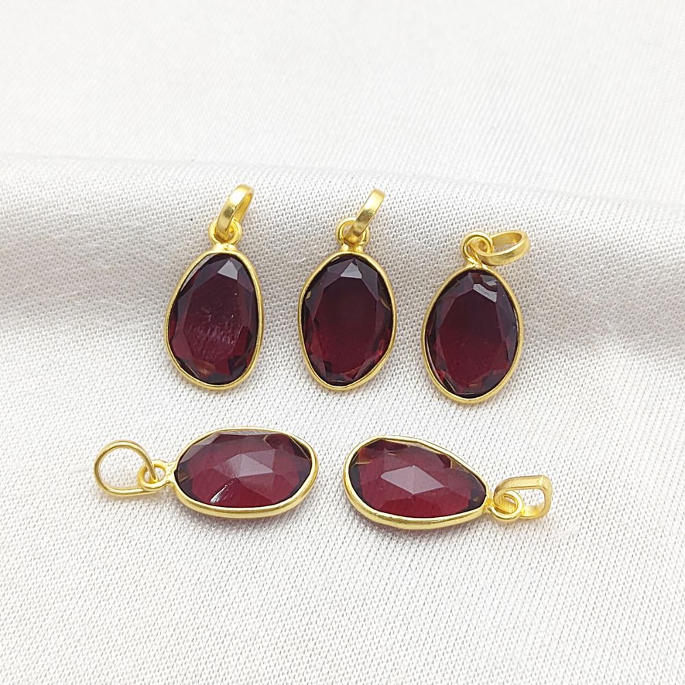 Garnet Pendant Necklace Irregular 10-15mm Stone Handmade Gold/Silver Plated Jewelry