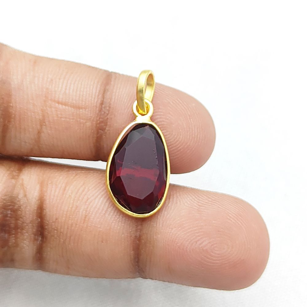 Garnet Pendant Necklace Irregular 10-15mm Stone Handmade Gold/Silver Plated Jewelry
