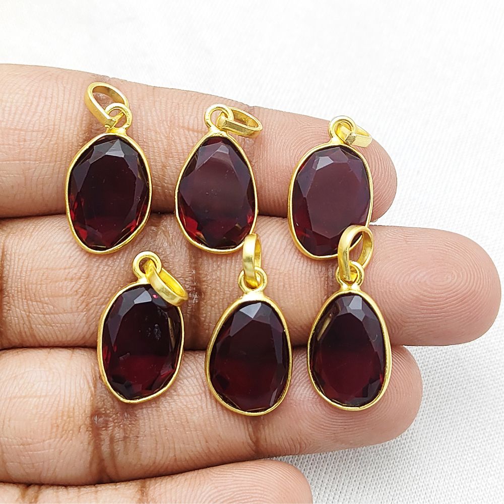Garnet Pendant Necklace Irregular 10-15mm Stone Handmade Gold/Silver Plated Jewelry
