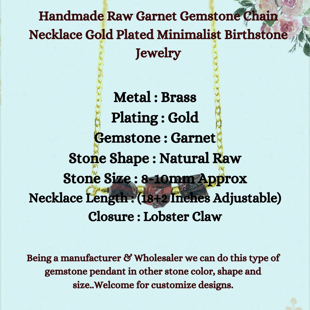 Handmade Raw Garnet Gemstone Chain Necklace Gold Plated Minimalist Birthstone Jewelry Gift for Her- Selling Per Piece