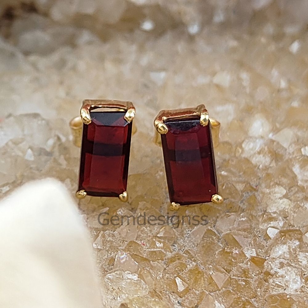 Gold Plated Garnet Stud Earrings – January Birthstone