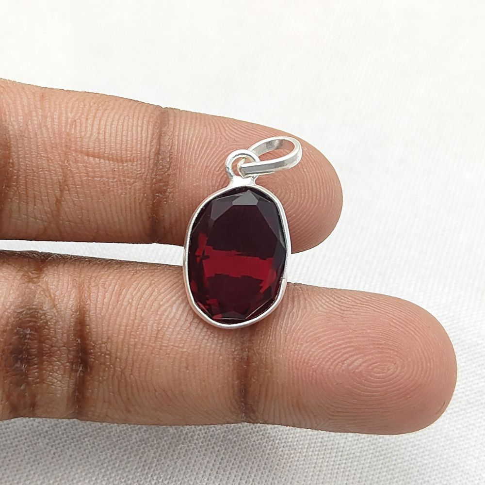 Garnet Pendant Necklace Irregular 10-15mm Stone Handmade Gold/Silver Plated Jewelry