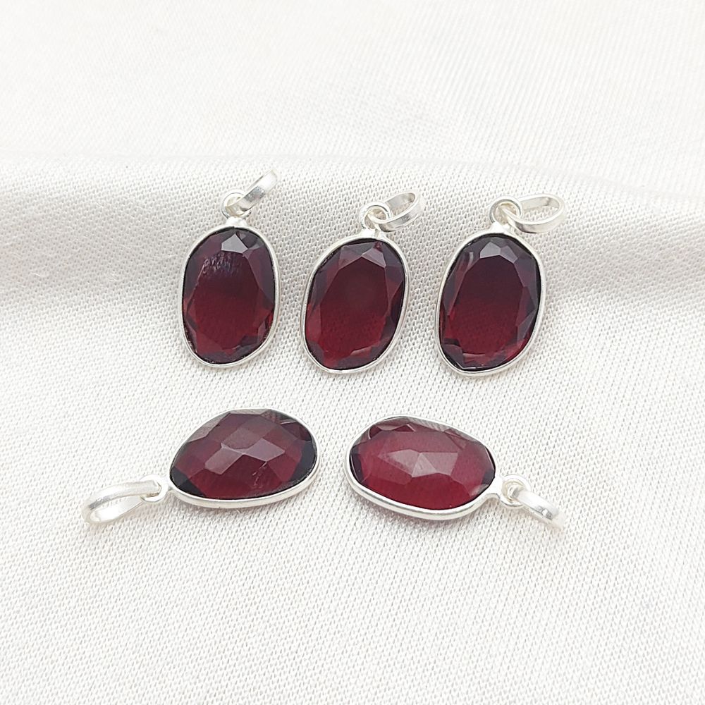 Garnet Pendant Necklace Irregular 10-15mm Stone Handmade Gold/Silver Plated Jewelry