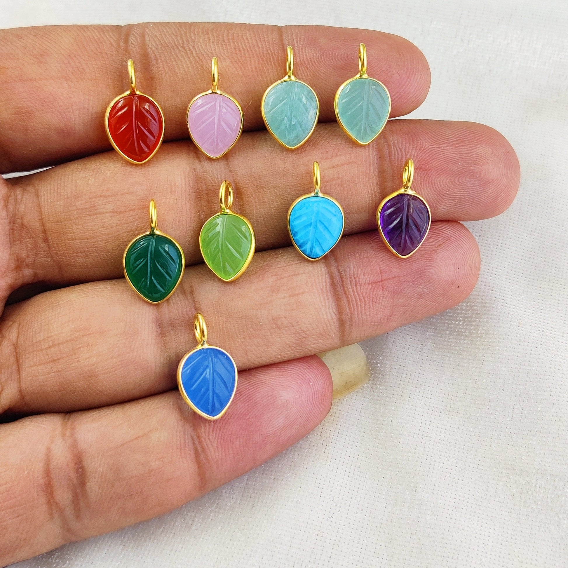 Leaf Carving Gemstone Pendant for Jewelry Making