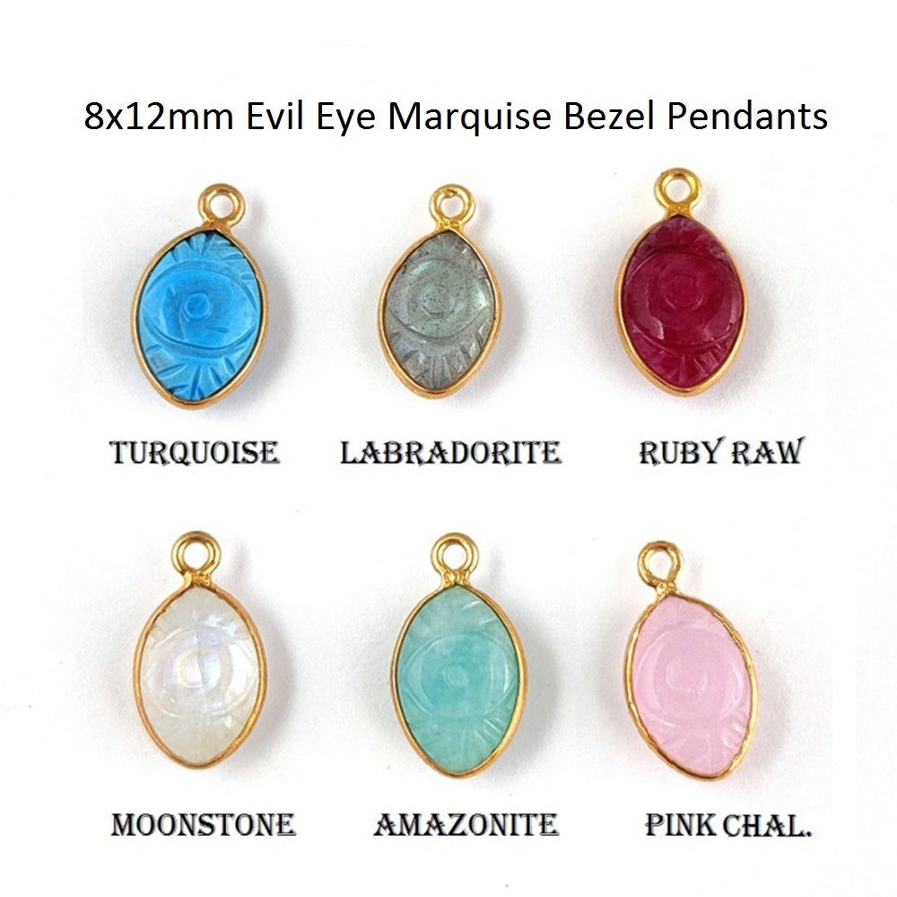 12x8mm Marquise Shape Evil Eye Carved Connector Gold Vermeil Multi Gemstone Connector For Jewelry Making- Selling/Piece